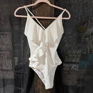 Cupshe White Swimsuit with Ruffle Accents